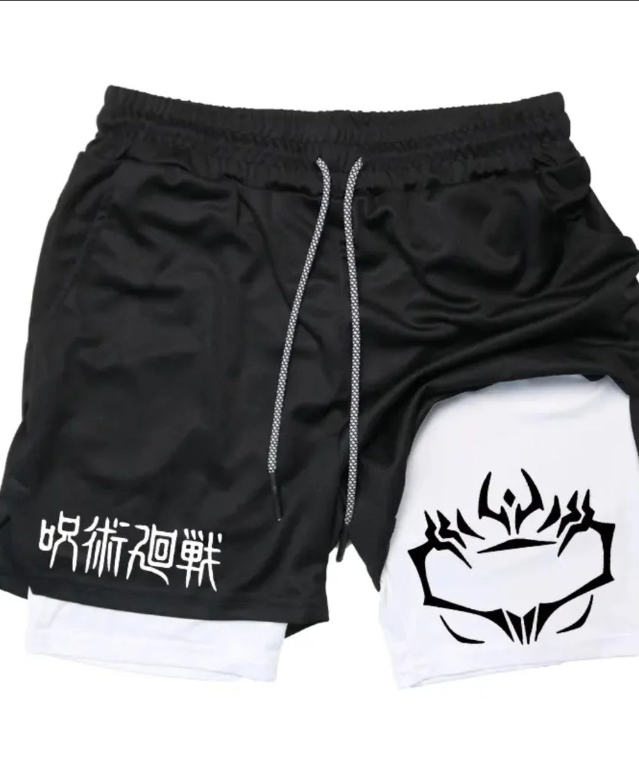 Anime Jujutsu Kaisen Performance Yuji Print Sport Running 2 in 1 Gym Shorts Training Men's Summer Workout Sportwear Y2K Shorts