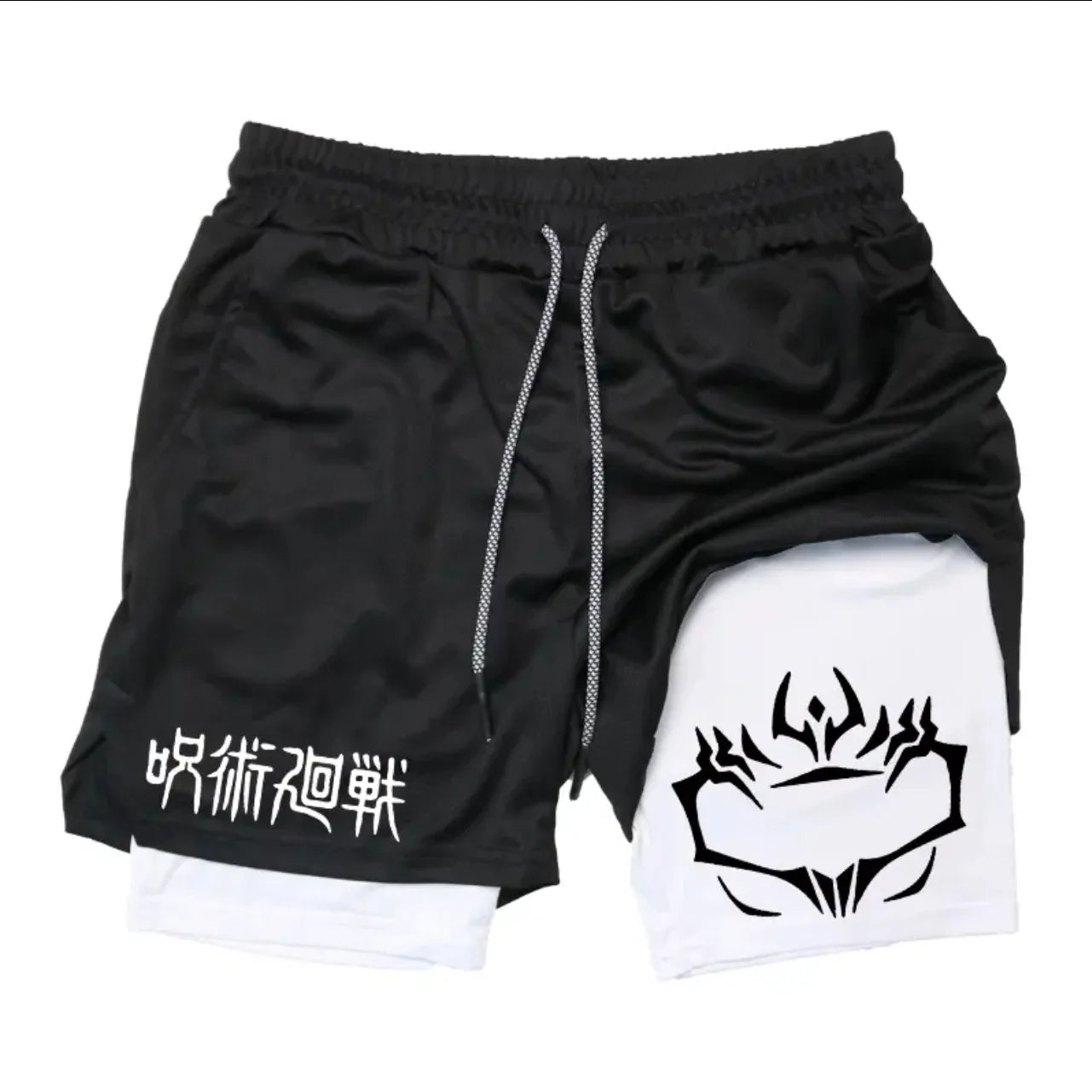 Anime Jujutsu Kaisen Performance Yuji Print Sport Running 2 in 1 Gym Shorts Training Men's Summer Workout Sportwear Y2K Shorts