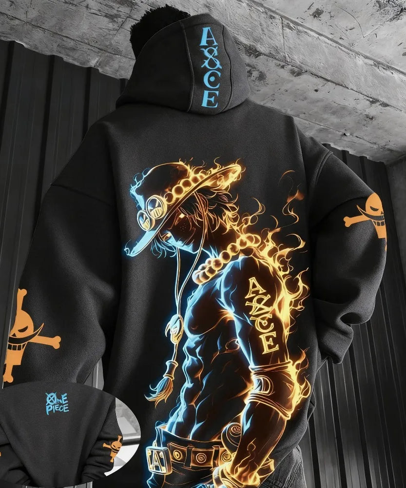 One Piece Anime Ace Co Branded Printed Hoodie Men's and Women's Autumn/Winter Loose Casual Harajuku Sweater Top