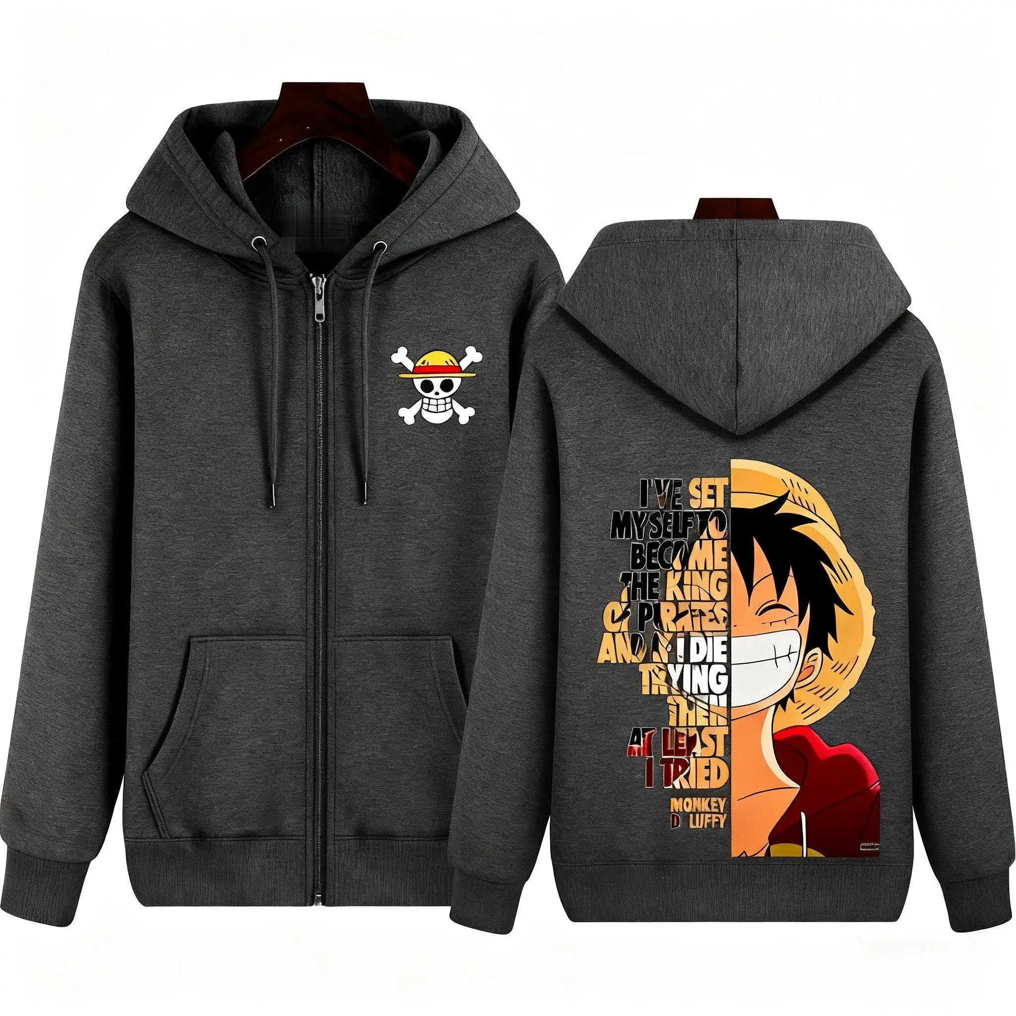One Piece Monkey D Luffy Graphic Print Hoodie Zip Up Jacket Men Women Anime Streetwear Casual Pullover Long Sleeve Autumn Winter