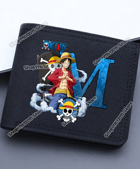 One Piece Letter Men Short Wallet Man Luffy Alphabet Canvas Wallet Man Credit ID Card Holder Anime Foldable Pocket Coin Purse