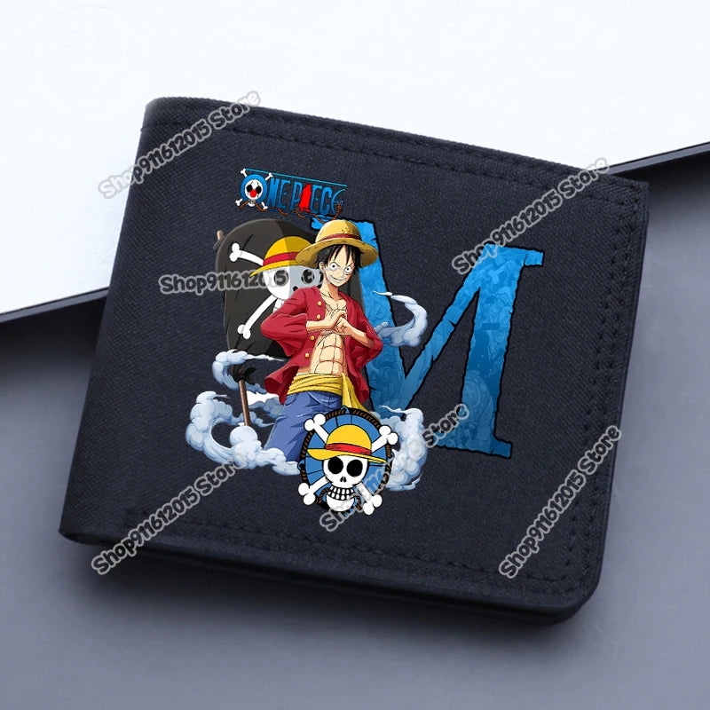 One Piece Letter Men Short Wallet Man Luffy Alphabet Canvas Wallet Man Credit ID Card Holder Anime Foldable Pocket Coin Purse