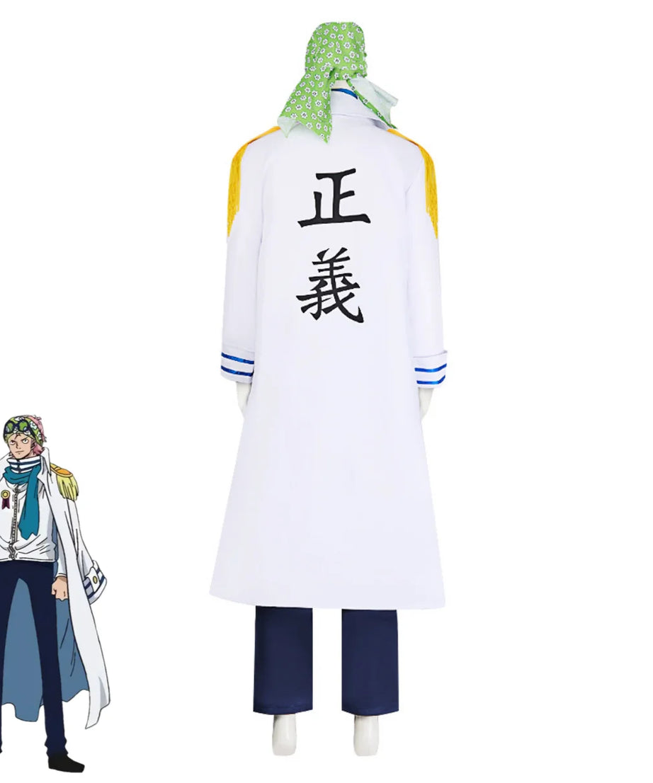 Anime Coby Cosplay Costume Marine Sword Member Military Uniform White Long Cloak Coat Scarf Adult Man Halloween Carnival Suit