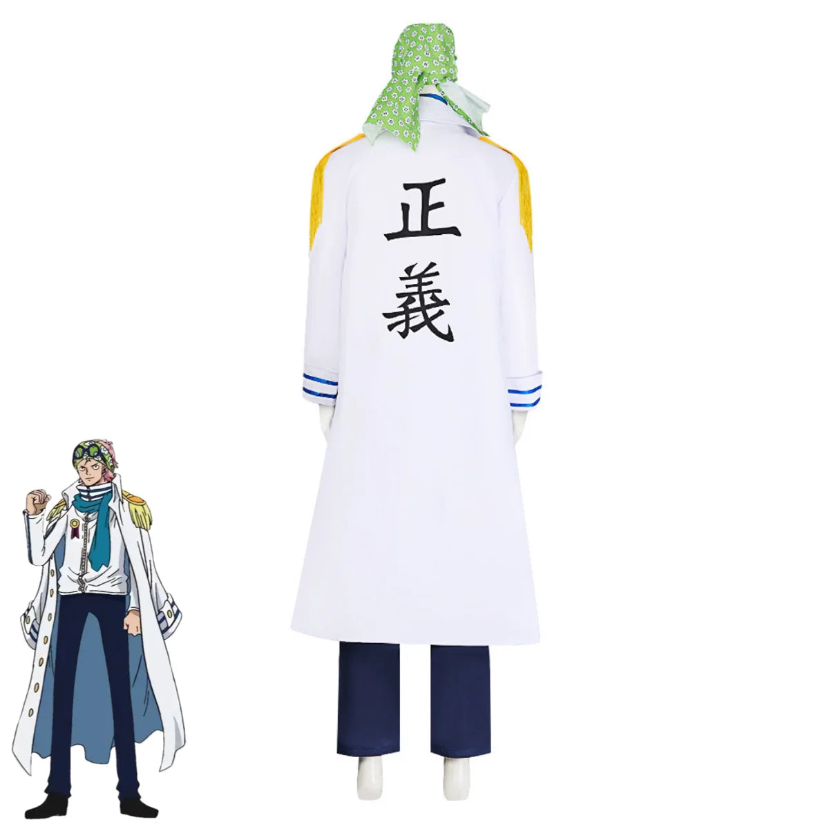Anime Coby Cosplay Costume Marine Sword Member Military Uniform White Long Cloak Coat Scarf Adult Man Halloween Carnival Suit