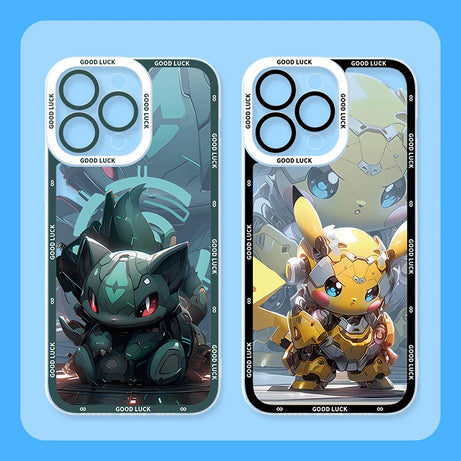 Mechanical Pokemon Case for iPhone 15 14 Pro Max 13 12 Mini 11 Pro XR XS X 8 7 6 6S Plus SE 2020 Clear Silicone Cover