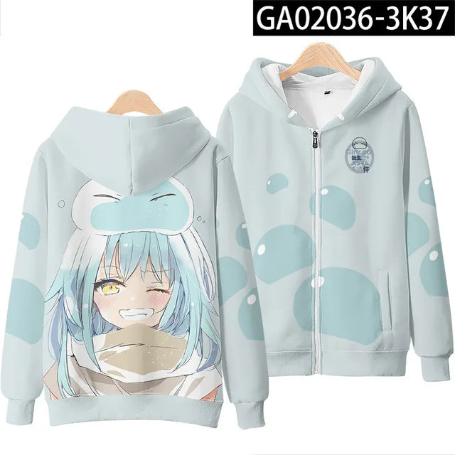 Anime Rimuru Tempest 3D Print Zip-Up Hoodie Unisex Harajuku Streetwear Cosplay Coat 7