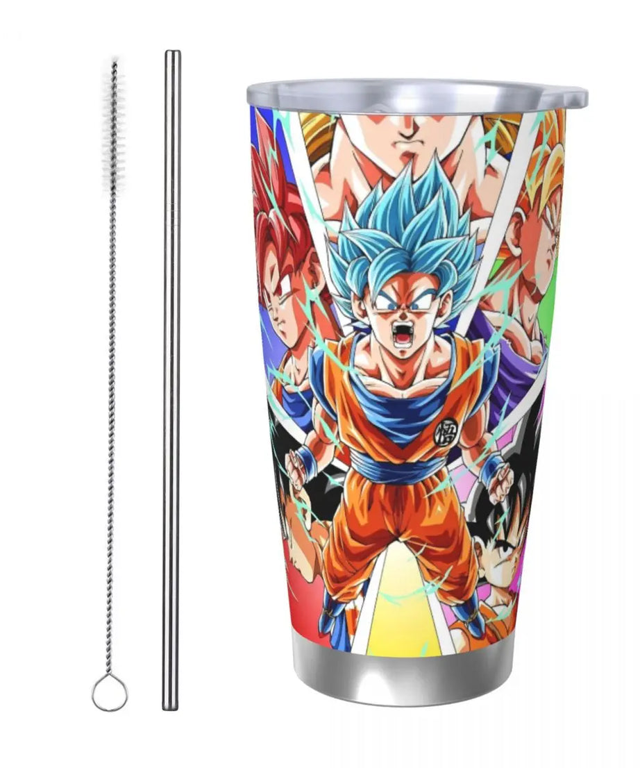 Son Goku & Vegeta DBZ Stainless Steel Tumbler – Double Wall Hot & Cold Cup with Straw