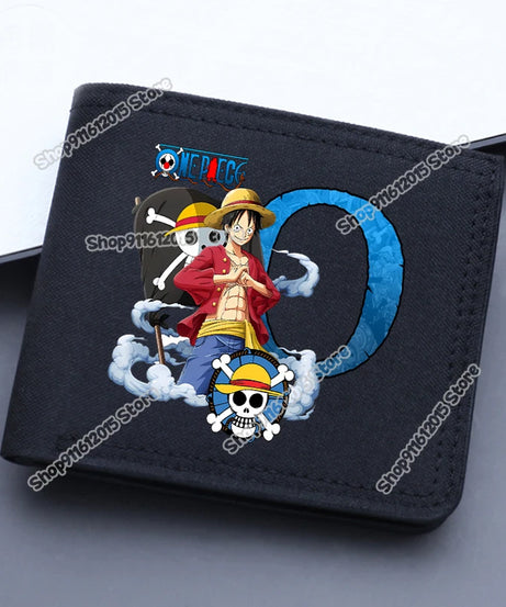 One Piece Letter Men Short Wallet Man Luffy Alphabet Canvas Wallet Man Credit ID Card Holder Anime Foldable Pocket Coin Purse