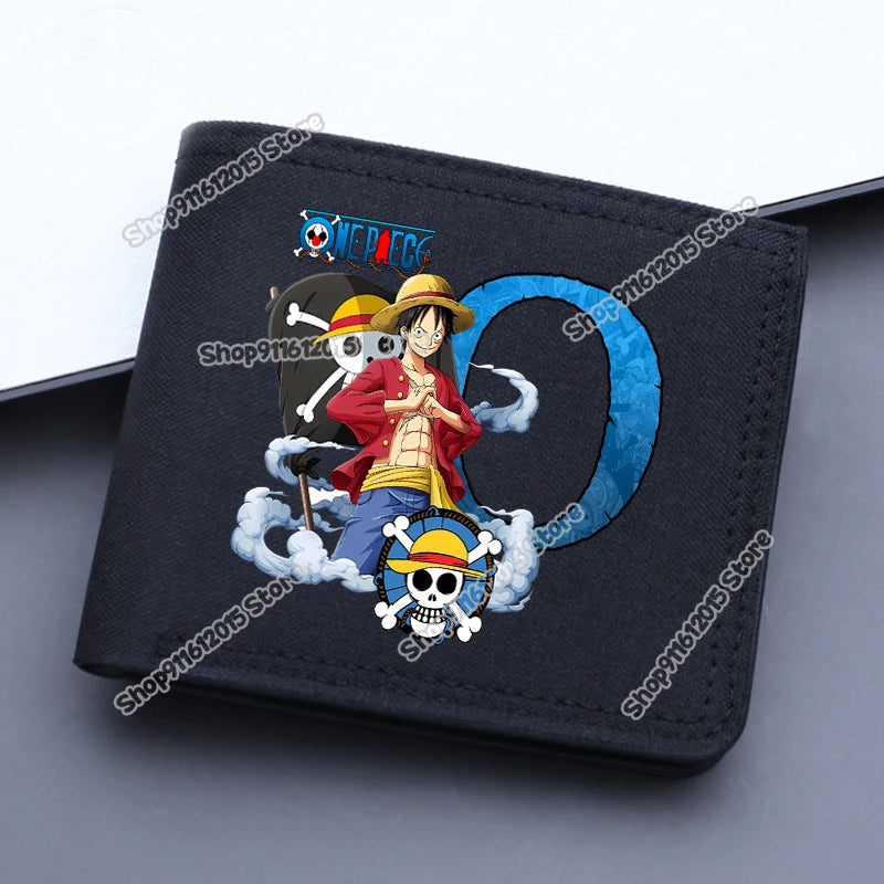 One Piece Letter Men Short Wallet Man Luffy Alphabet Canvas Wallet Man Credit ID Card Holder Anime Foldable Pocket Coin Purse