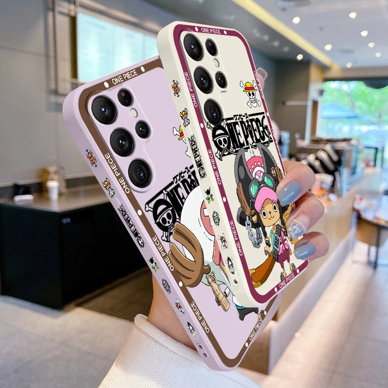 One Piece Chopper Cute Girl Liquid Left Rope For Samsung Galaxy S24 S23 S22 S21 S20 FE S10 Ultra Plus Lite 5G Cover Funda