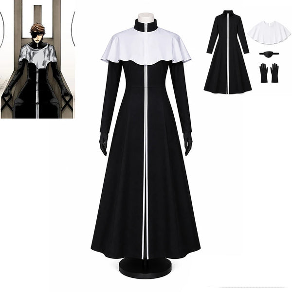 Bleach: Thousand-Year Blood War Aizen Sousuke Cosplay Costume – Black Robe & Blindfold Suit