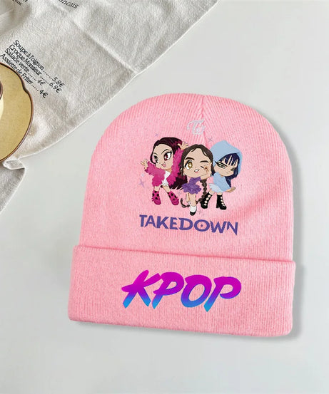 Kpop Demon Hunters Kawaii Knitted Hat for Girls Anime Cute Knit Hats Children Autumn Winter Windproof Warm Hats Gifts