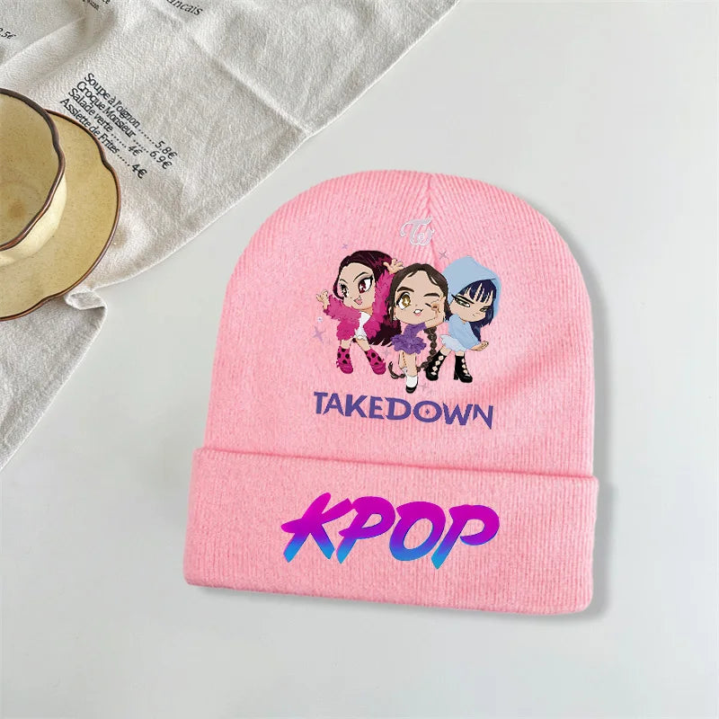 Kpop Demon Hunters Kawaii Knitted Hat for Girls Anime Cute Knit Hats Children Autumn Winter Windproof Warm Hats Gifts