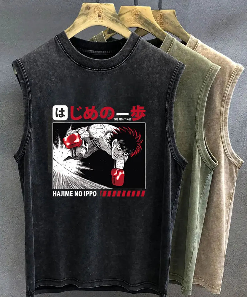 Men's Tank Top Anime Hajime No Ippo Graphic T-shirt Print Oversized Gym Clothing Vintage Wash Sleeveless Vest Womens Y2k Clothes