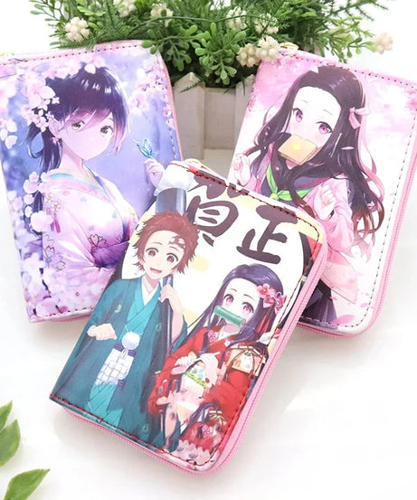 Anime Tsuyuri Kanao Kamado Tanjirou Nezuko Wallet Cosplay Portable Mini Zero Purse PU Leather Multi-Layer Wallets
