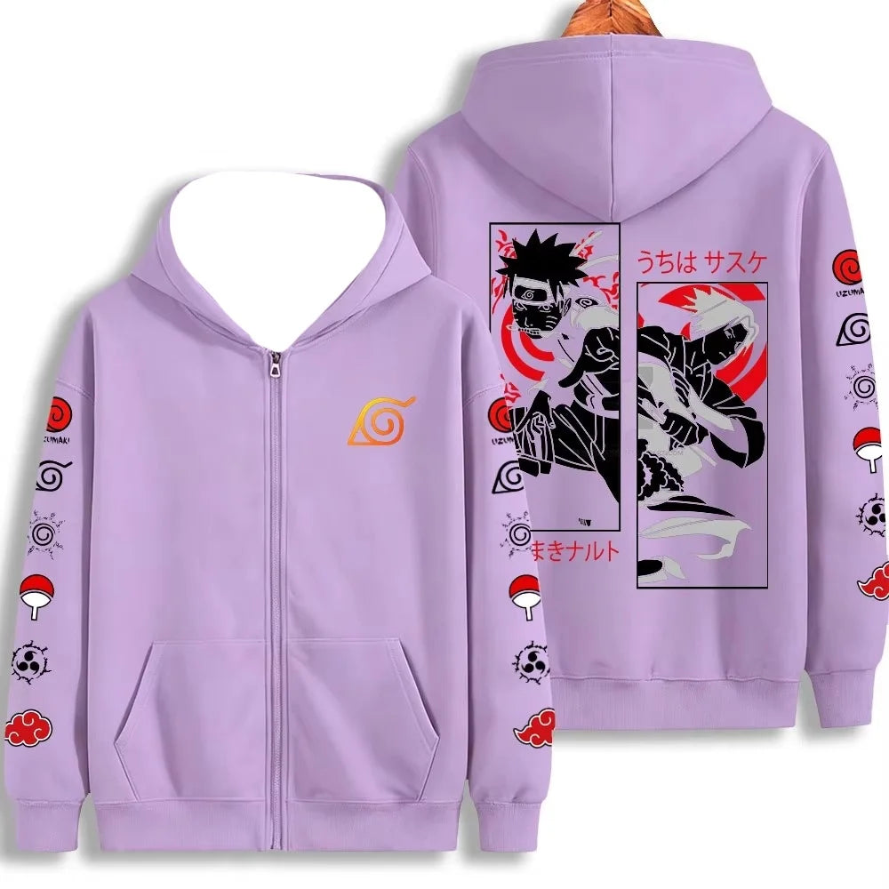 2026 Naruto Team 7 Zip-Up Hoodie – Konoha Symbol Double-Sided Print Streetwear Jacket 4