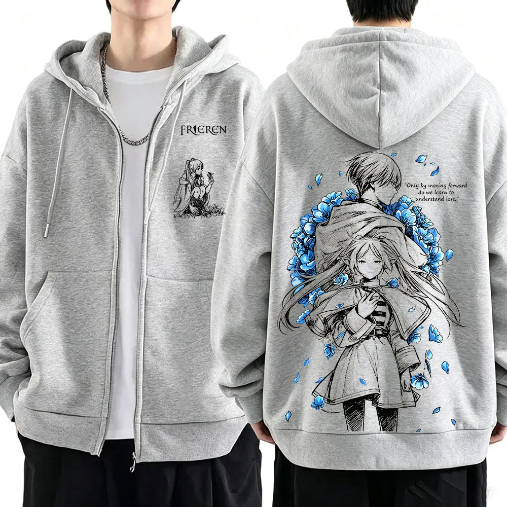 Frieren Beyond Journey's End Frieren & Himmel Graphic Zip-Up Hoodie