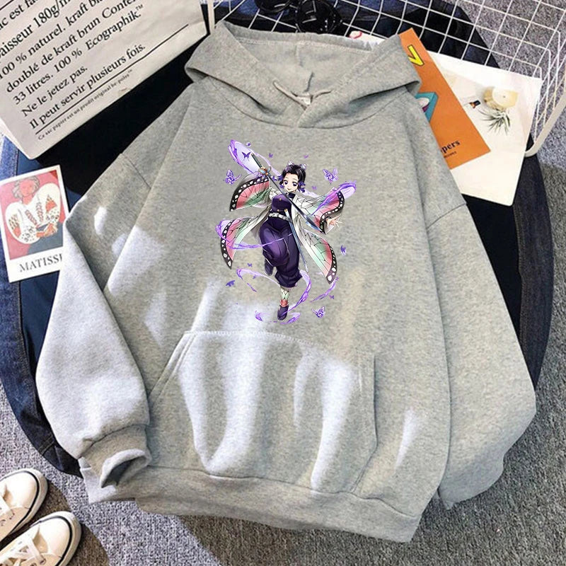 New Fashion Unisex Hoodies Anime Kochou Shinobu Printed Hooded Women Men Harajuku Streetwear Sweatshirt Casual Pullover Tops