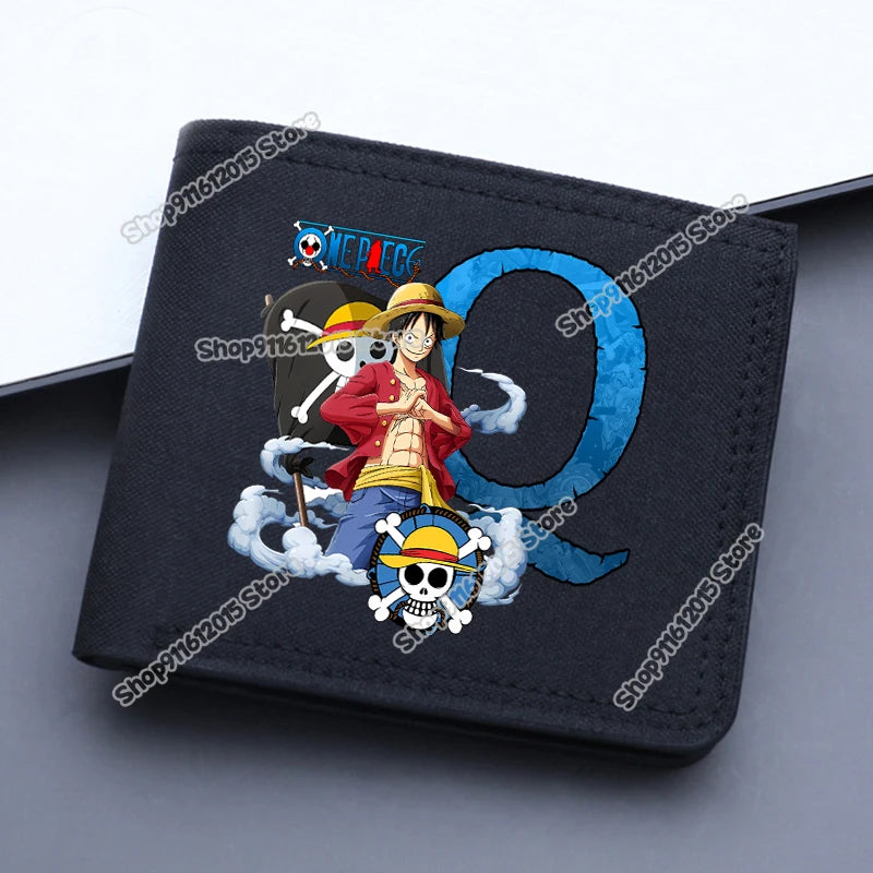 One Piece Letter Men Short Wallet Man Luffy Alphabet Canvas Wallet Man Credit ID Card Holder Anime Foldable Pocket Coin Purse