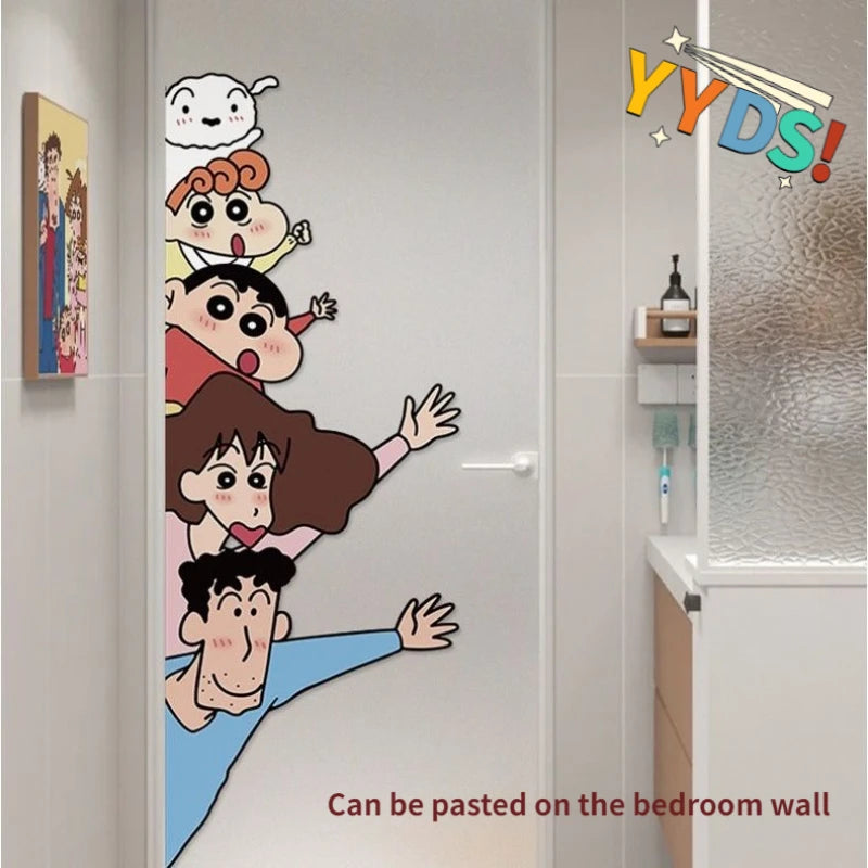 Ins style Crayon Shin chan Wall Stickers Cute and Funny Anime Glass Window Stickers Shop Decoration Door Stickers