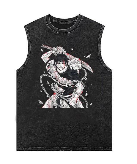 Men's Tank Tops Anime Gojo Jujutsu Man Sleeveless Shirt Summer New Women's Oversized Vintage Washed Vest Gym T Shirt Y2k Clothes
