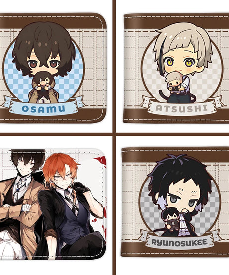 Anime Bungo Stray Dogs Short PU Leather Wallet Cute Nakajima Atsushi Dazai Osamu Folding Purse Gift for Manga Fans