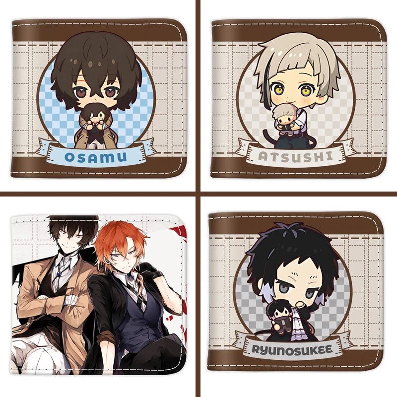 Anime Bungo Stray Dogs Short PU Leather Wallet Cute Nakajima Atsushi Dazai Osamu Folding Purse Gift for Manga Fans
