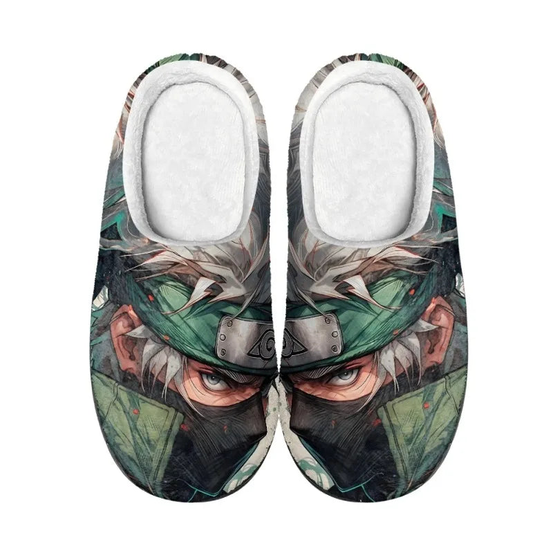 Anime Naruto Men Slippers Winter Warm Cotton Slippers Male Flats Soft Non-slip Slides Household Indoor Slippers Plus Size Gift