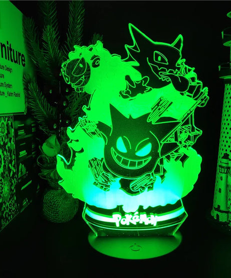 Pokemon Gengar Haunter Gastly 3D Lamp Anime LED Night Light USB Color Changing Luminaria Illusion Sleeping Table Lamps Kids Gift