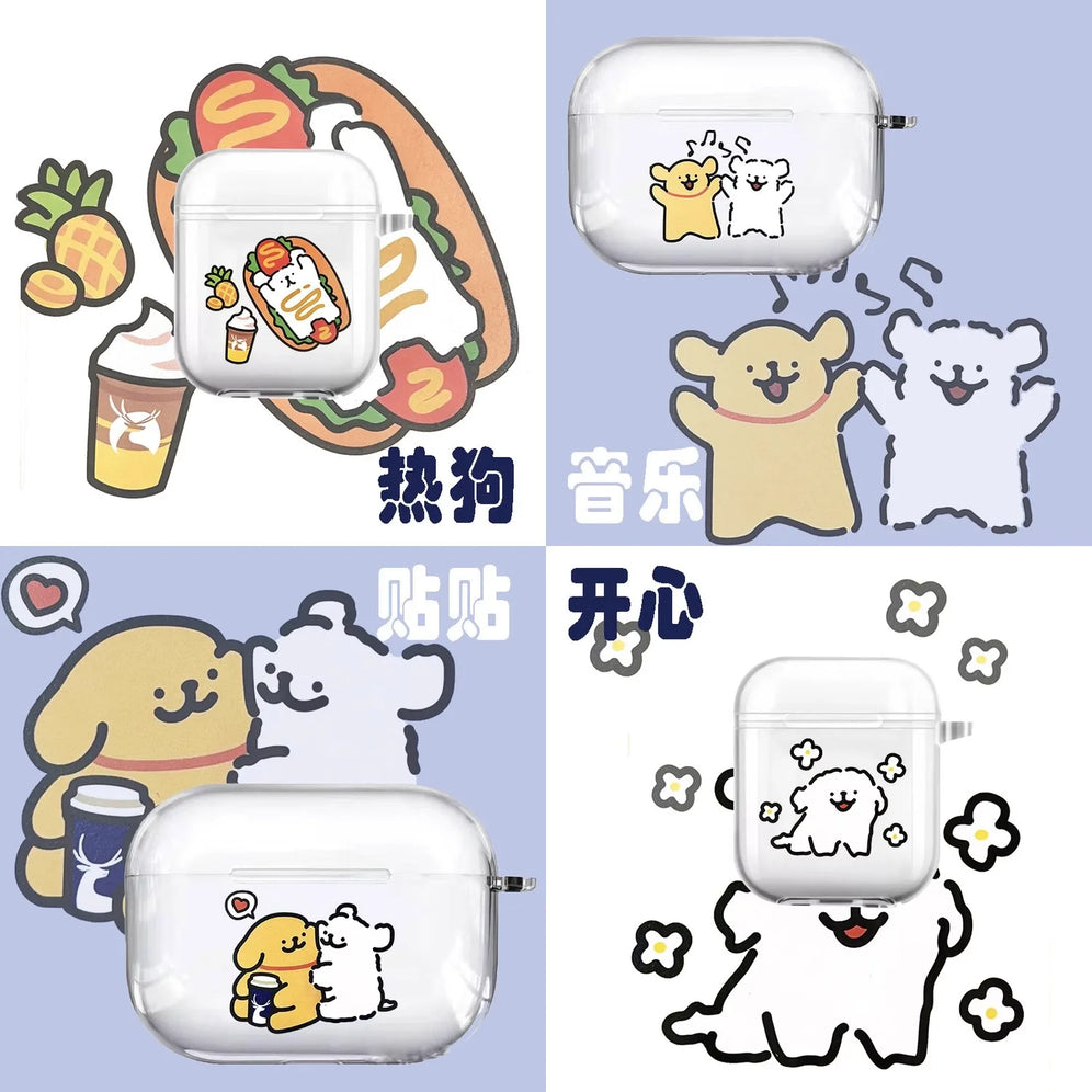 Earphone Case for AirPods 4 Pro 2 Transparent Dog Puppy Case for AirPods 3 AirPod 1/2 Soft Silicone Protective Cover Box