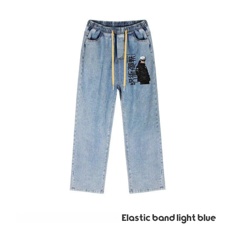 JUJUTSU KAISEN Gojo Yuji Megumi Sukuna Anime Daily Trousers Loose Spring and Autumn Wide Leg Pants Casual Jeans