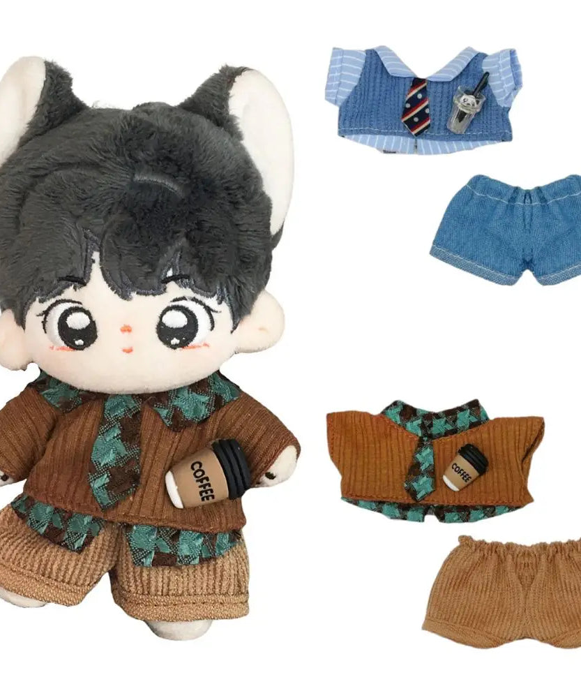 Creative 10cm Doll Clothes Blue Brown Playing House Doll Blouse Pants Suit Changing Dress Game Photo Prop Mini School Suit Gift