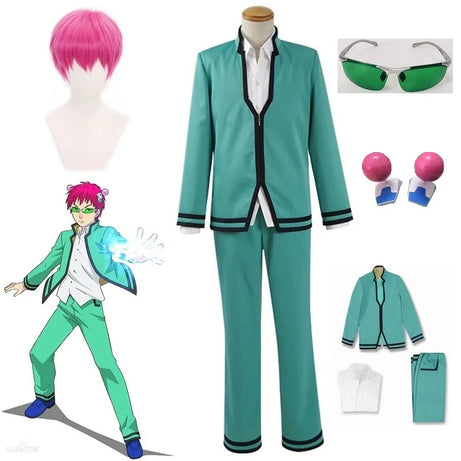 Saiki Kusuo Cosplay Set - Wig, Kostum, dan Aksesoris