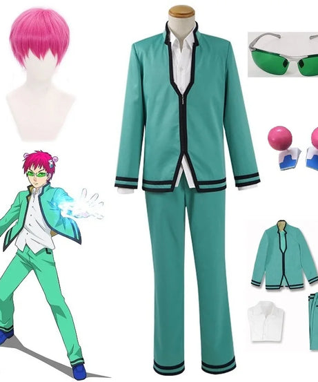 Saiki Kusuo Cosplay Set - Wig, Kostum, dan Aksesoris
