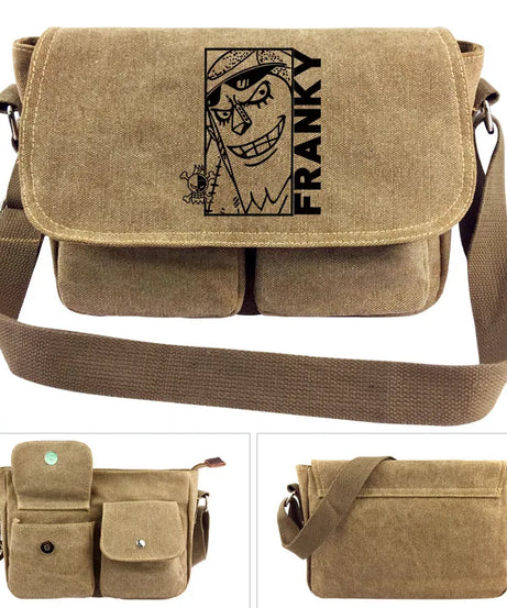 One Piece Canvas Shoulder Bag - Luffy & Law Logo Sling Bag, Unisex Student Backpack for Casual Daily Use & Anime Fans
