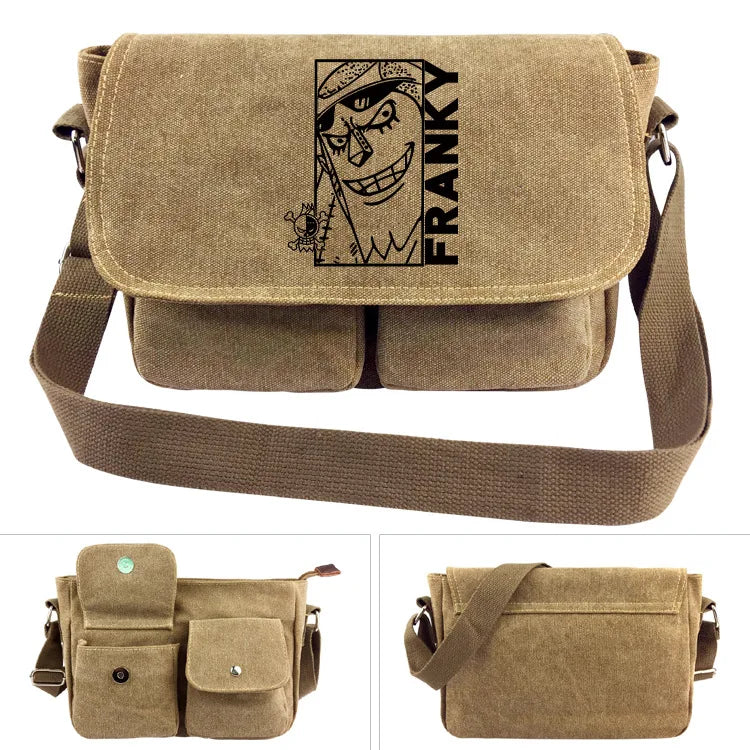 One Piece Canvas Shoulder Bag - Luffy & Law Logo Sling Bag, Unisex Student Backpack for Casual Daily Use & Anime Fans