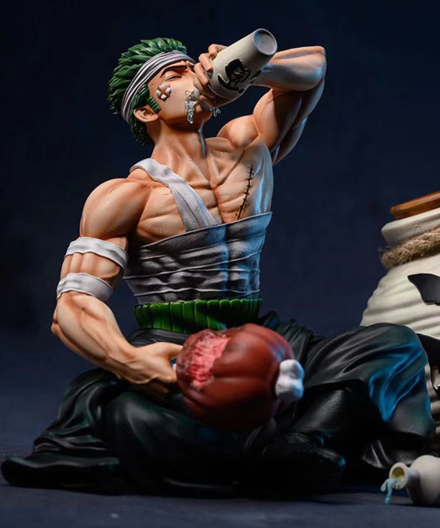15cm One Piece Zoro Figure GK Injured Drinking Roronoa Zoro Anime Action Figure PVC Statue Model Figurine Ornaments Gift Kid Toy