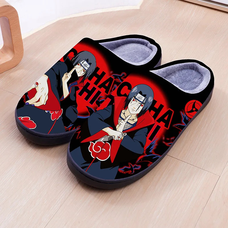 Naruto Anime Winter Plush New Slippers Couple's Indoor Non-slip House Slides Men and Women Toe Wrap Home Cotton Shoes Gift