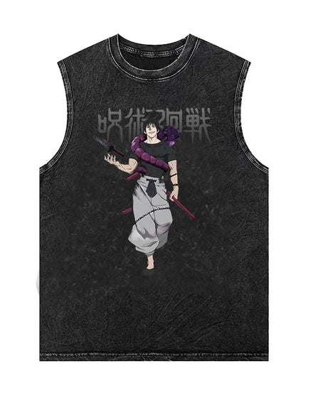 Men's Tank Tops Anime Gojo Jujutsu Man Sleeveless Shirt Summer New Women's Oversized Vintage Washed Vest Gym T Shirt Y2k Clothes