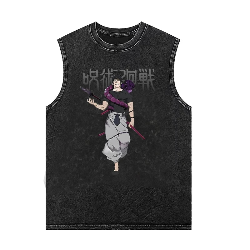 Men's Tank Tops Anime Gojo Jujutsu Man Sleeveless Shirt Summer New Women's Oversized Vintage Washed Vest Gym T Shirt Y2k Clothes