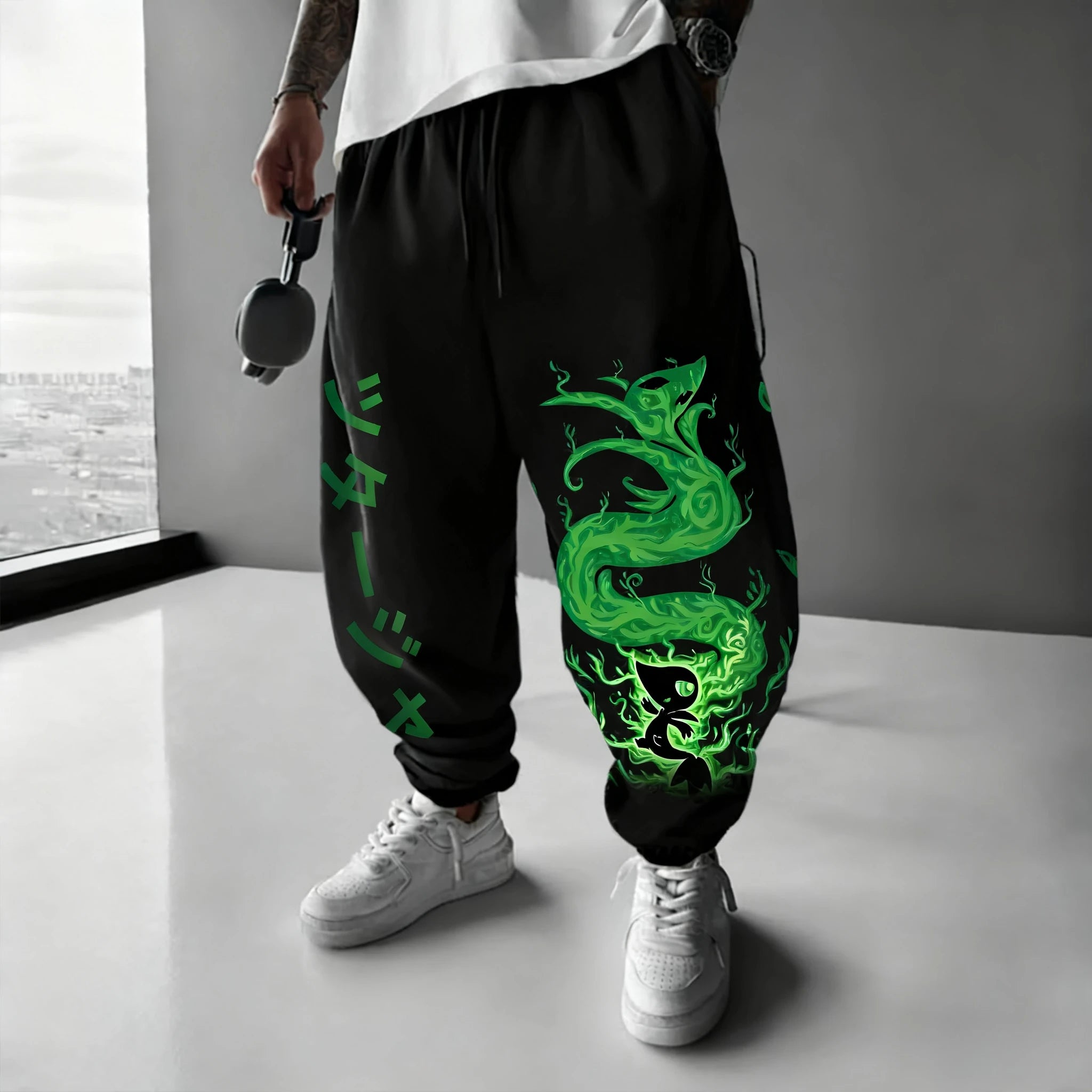 Pokémon Anime Printed Men's Sweetpants  Autumn/Winter New Style American Street Hip Hop Large Loose Casual Cotton Pants