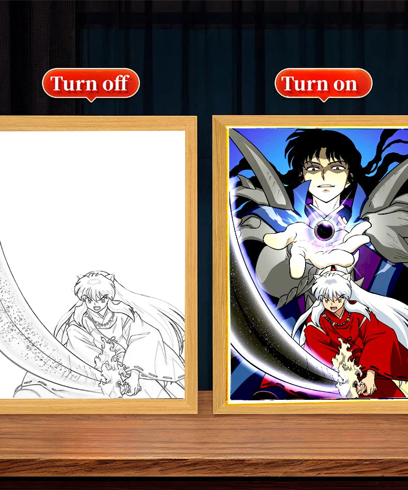 Light Painting Photo Frame Night Light Anime Figure Inuyasha Home room Decor Office Decoration Bedroom Friends Gifts Moon Lamp