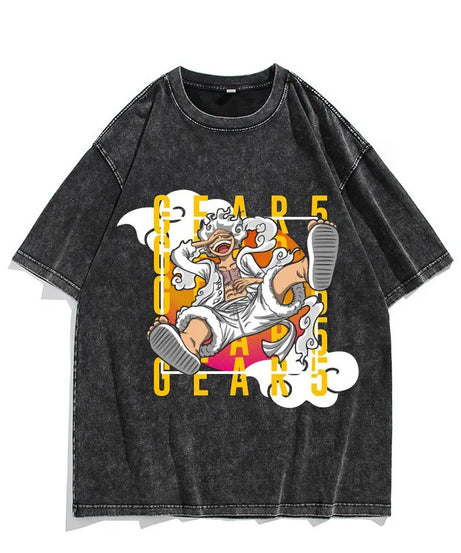 One Piece Luffy Vintage Washed T-Shirt – Unisex Cotton Anime Streetwear