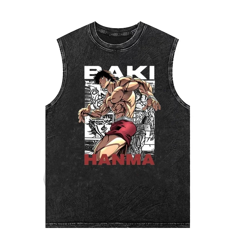 Anime Graphic Tank Tops Man Sleeveless Shirt Vintage Washed Vest  Summer Y2k Clothes Casual T Shirt Harajuku Streetwear