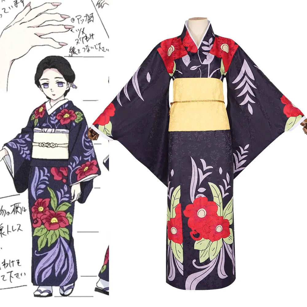 Anime Demon Slayer Lady Tamayo Cosplay Costume – Kimono & Wig Set