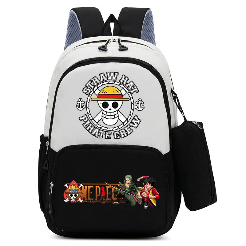 One Piece Luffy Zoro Backpack Kits Boy Student Usopp Chopper Anime Knapsack with Pencilcase Rucksack High-capacity Schoolbag