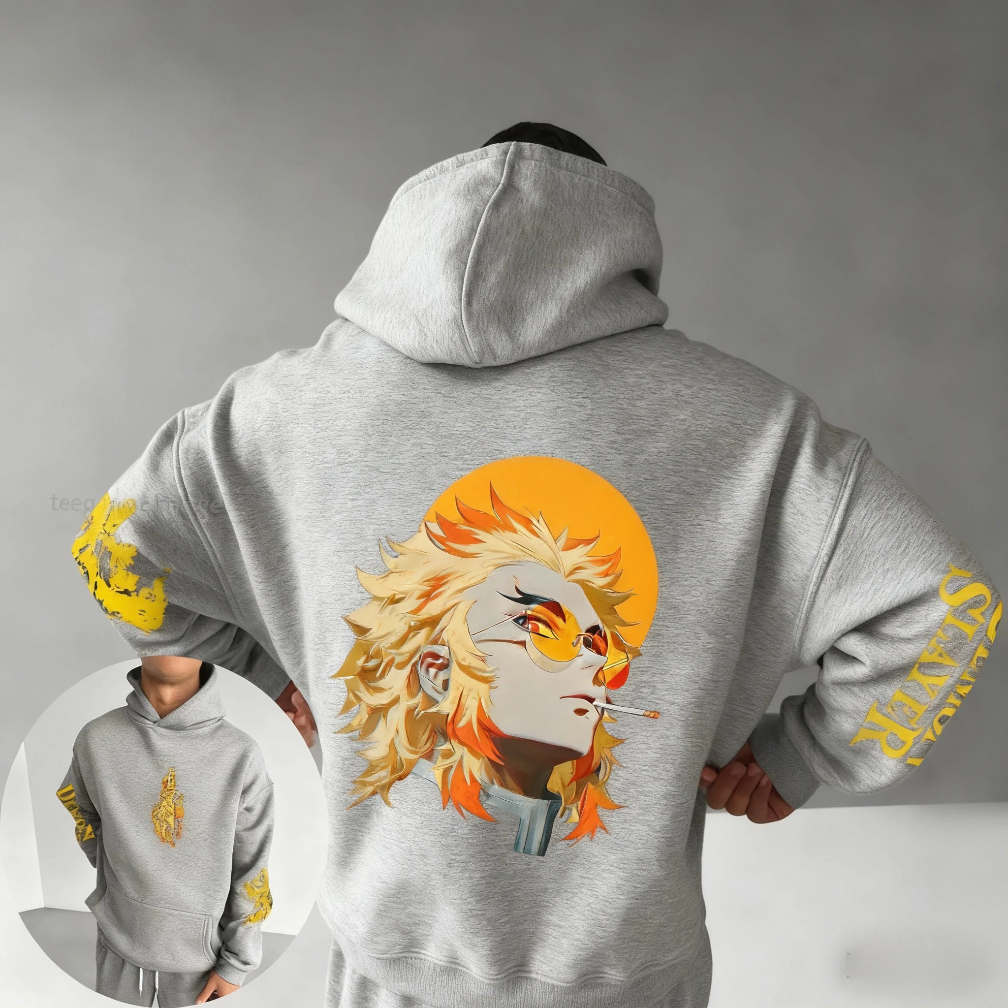 Demon Slayer Anime Autumn/Winter Men's New Rengoku Kyoujurou Printed Loose Casual Harajuku Parent Child Sweater Top