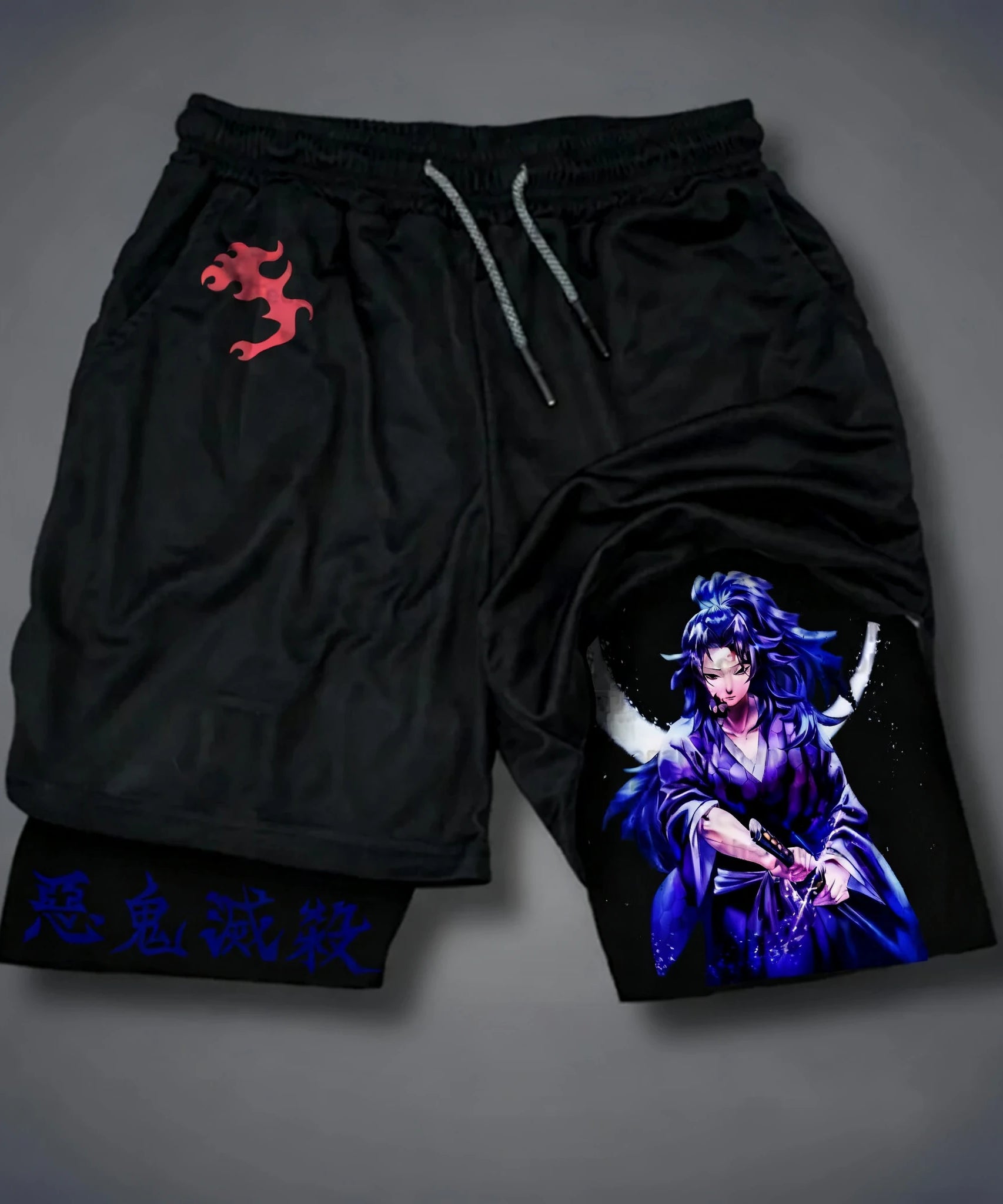 Demon Slayer Anime Printed 2-in-1 Sports Shorts Summer Men's New Fitness Running Breathable Quick Drying Y2K Double Layer Shorts