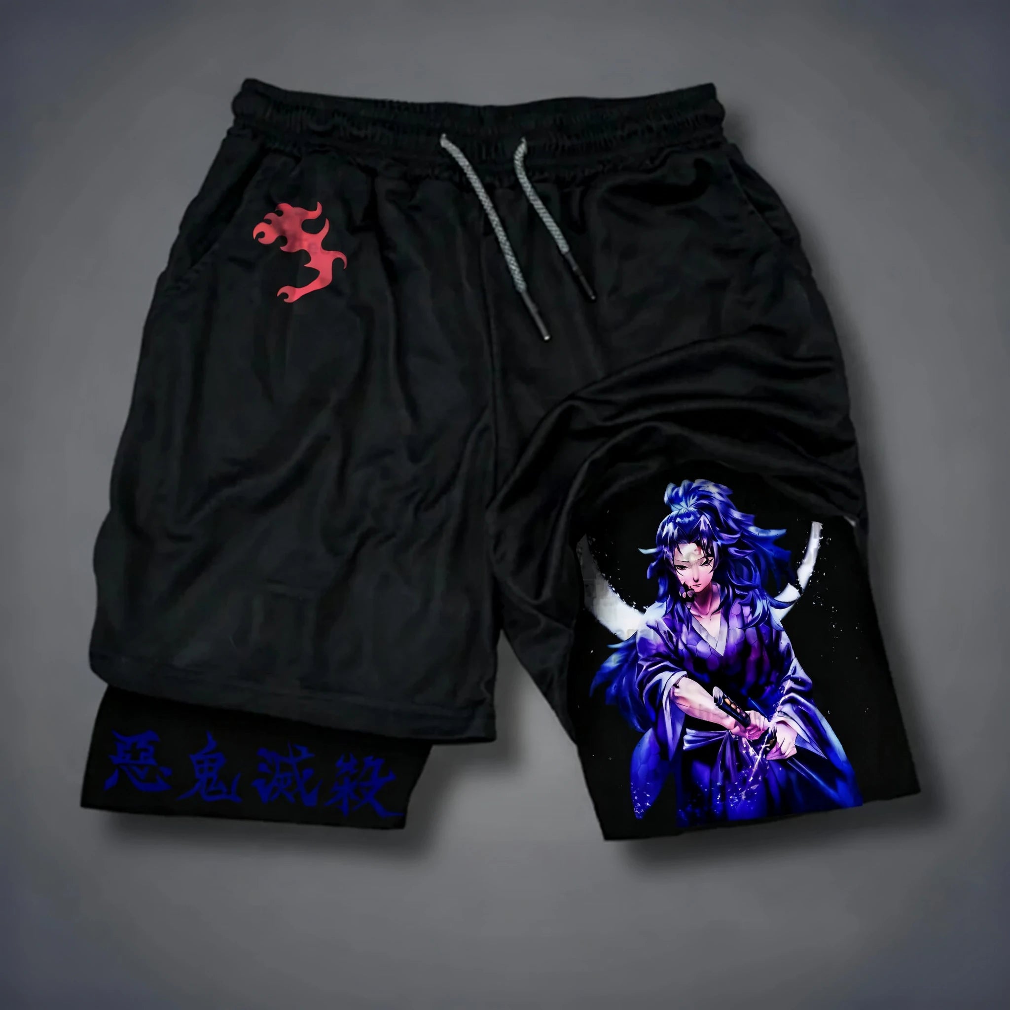Demon Slayer Anime Printed 2-in-1 Sports Shorts Summer Men's New Fitness Running Breathable Quick Drying Y2K Double Layer Shorts