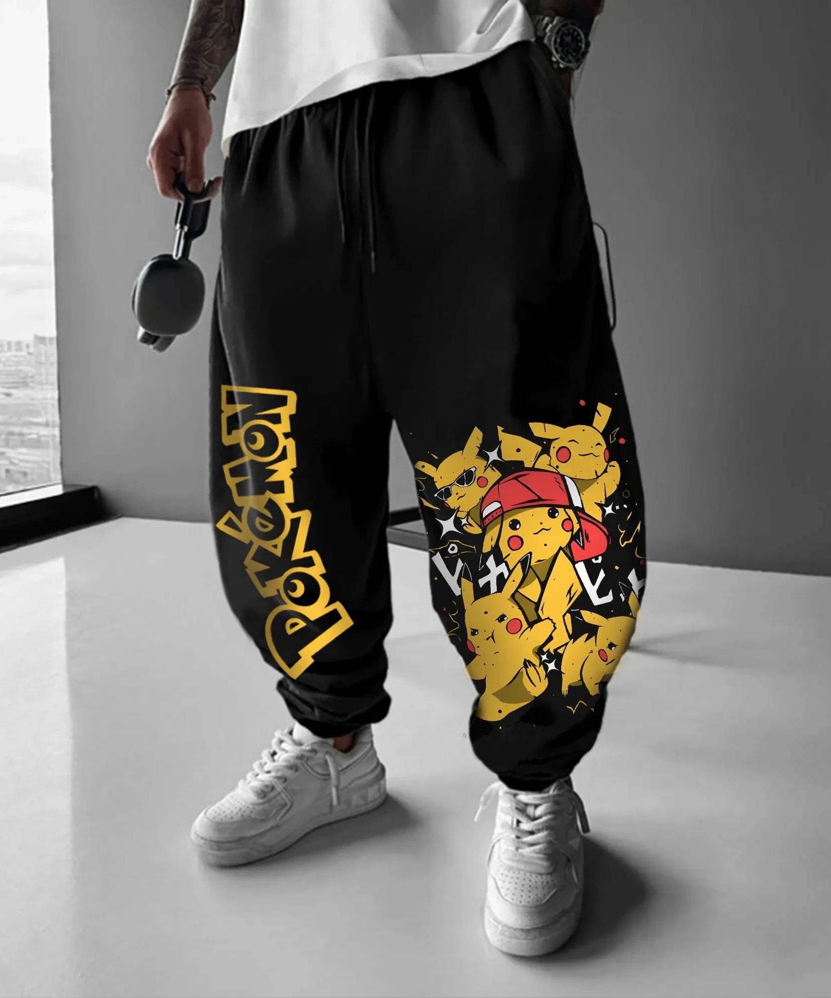 Pokémon Game  Sweetpants Men's Autumn/winter New Pikachu Print Harajuku Trendy Casual Loose Oversized Taped Pants